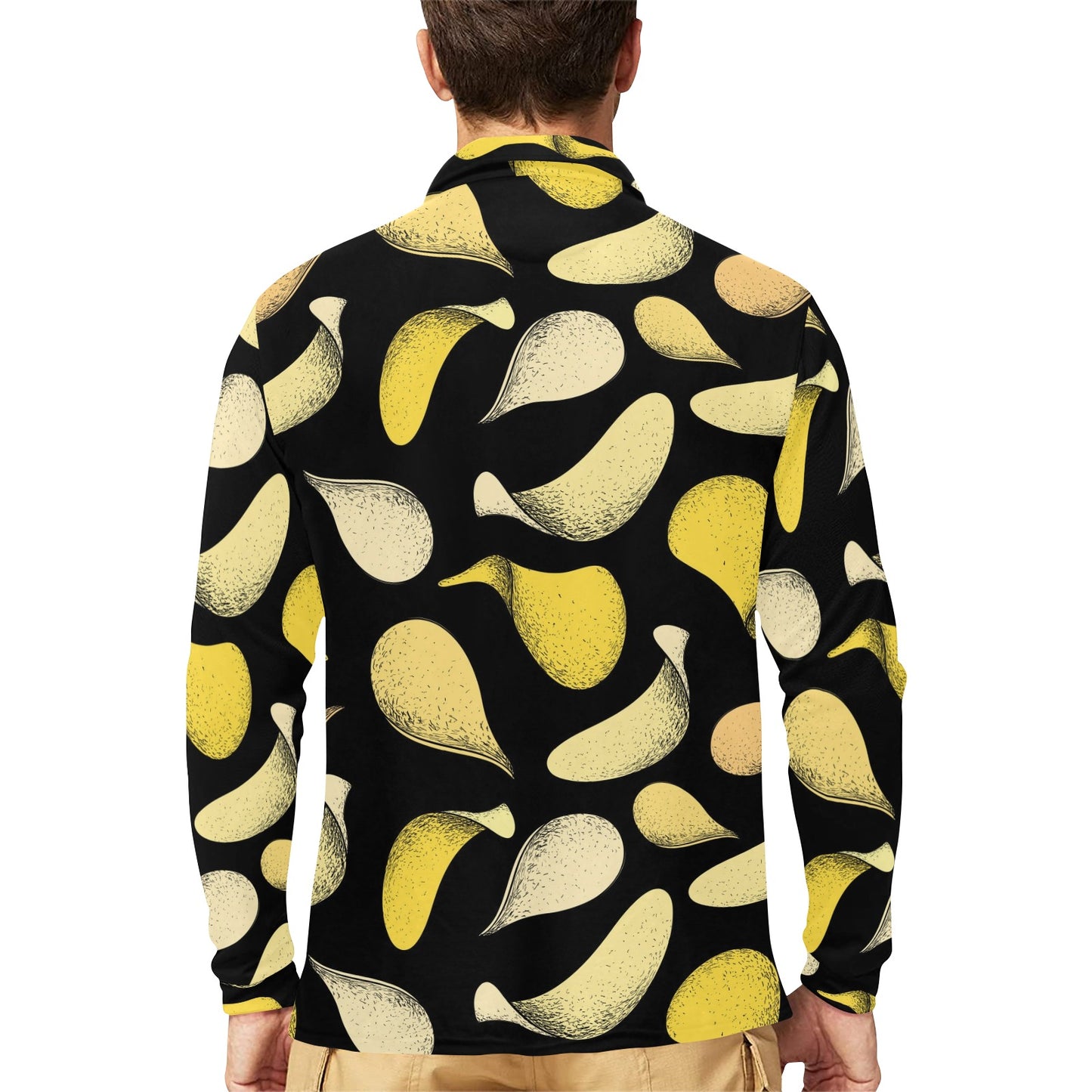 Potato Pattern Print Design A02 Long Sleeve Polo Shirt For Men's