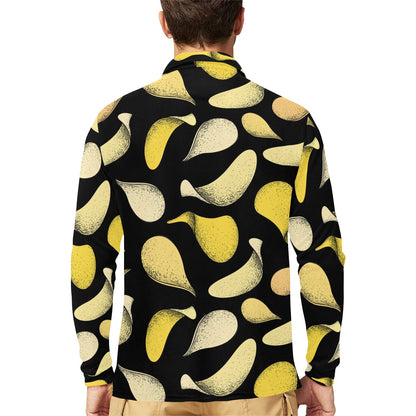 Potato Pattern Print Design A02 Long Sleeve Polo Shirt For Men's