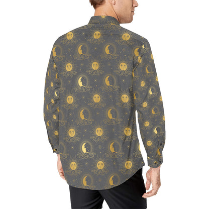 Sun Moon Print Design LKS305 Men's Long Sleeve Dress Shirt
