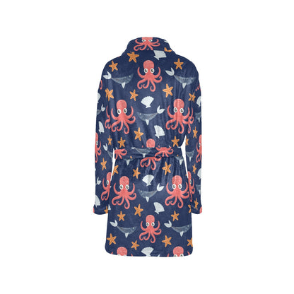 Octopus Pattern Print Design A04 Women's Fleece Robe