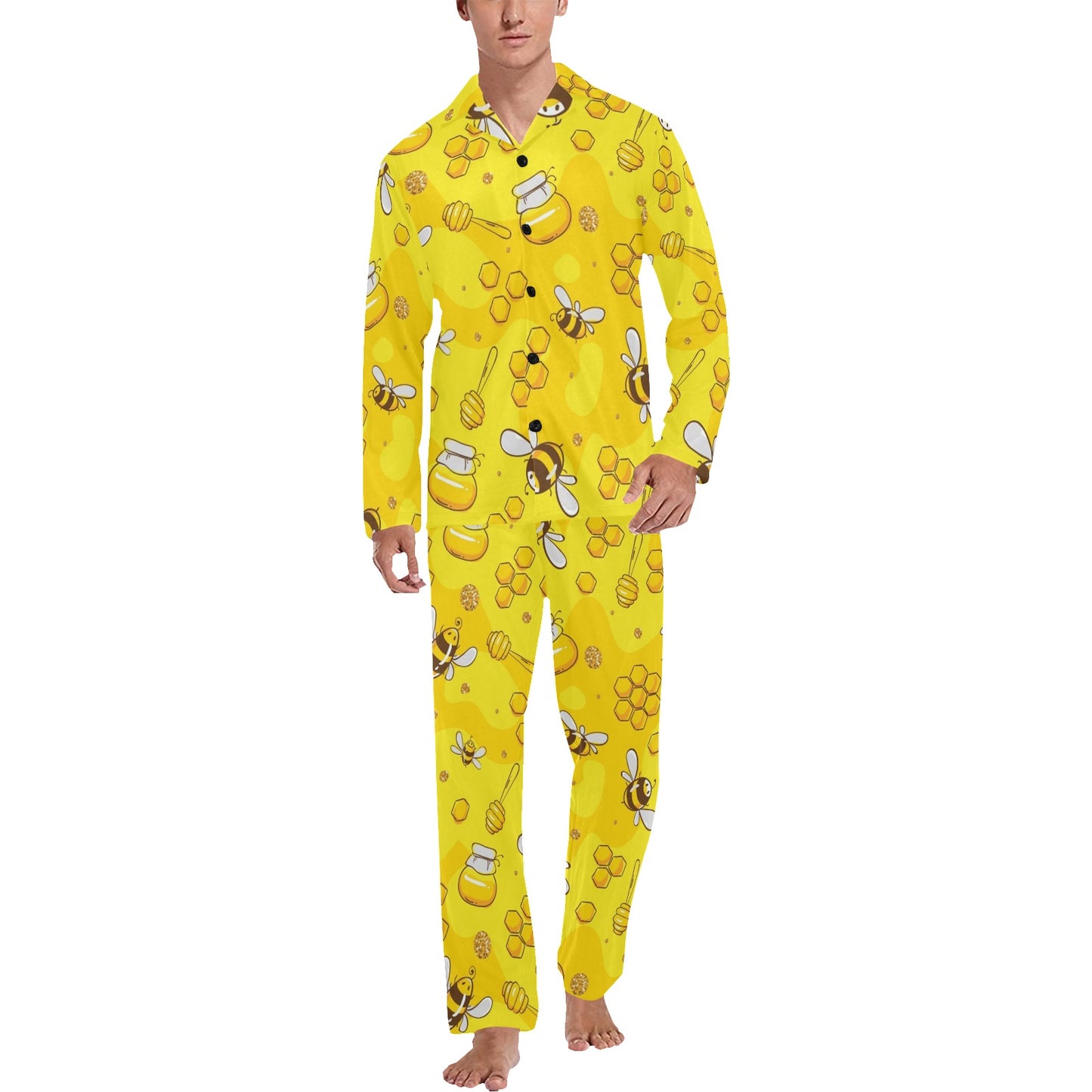 Bee Pattern Print Design BEE01 Men's Long Pajama Set