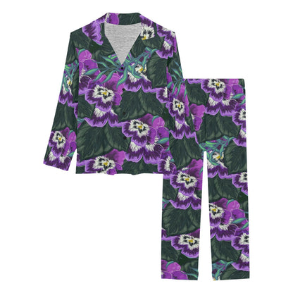 Pansy Pattern Print Design PS07 Women's Long Pajama Set