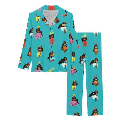 Hula Dancers Pattern Print Design 04 Women's Long Pajama Set