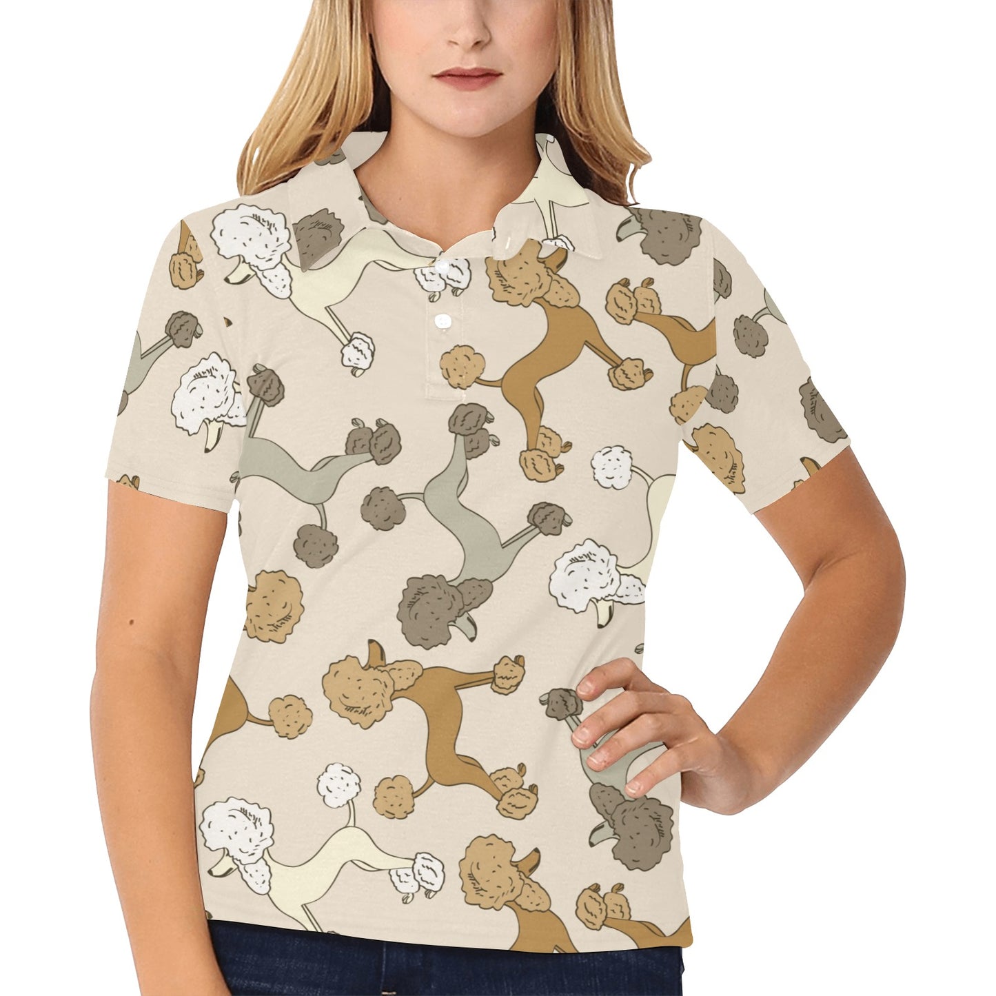 Poodle Pattern Print Design A01 Women's Polo Shirt