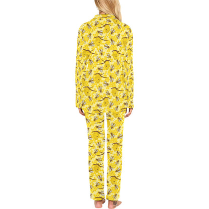Bee With Honeycomb Print Design LKS302 Women's Long Pajama Set