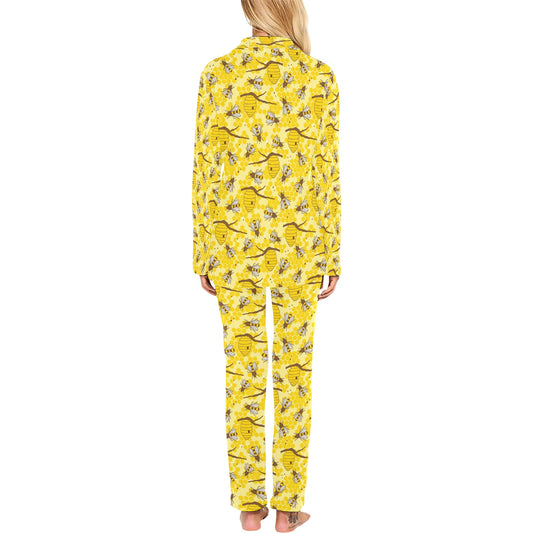 Bee With Honeycomb Print Design LKS302 Women's Long Pajama Set
