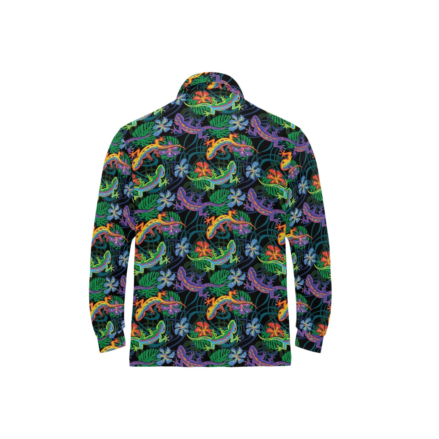 Gecko Colorful Pattern Print Design 01 Long Sleeve Polo Shirt For Men's
