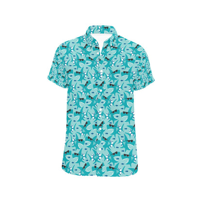 Shark Cute Print Design LKS302 Men Short Sleeve Button Up Shirt