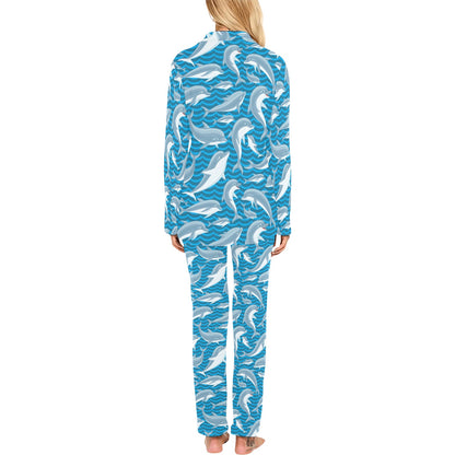 Dolphin Cute Print Pattern Women's Long Pajama Set