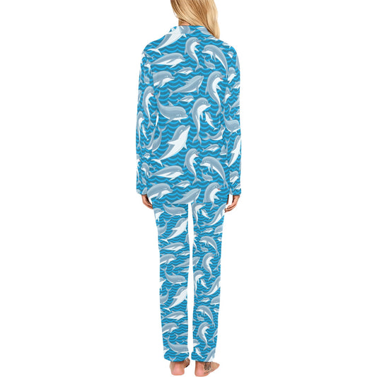 Dolphin Cute Print Pattern Women's Long Pajama Set
