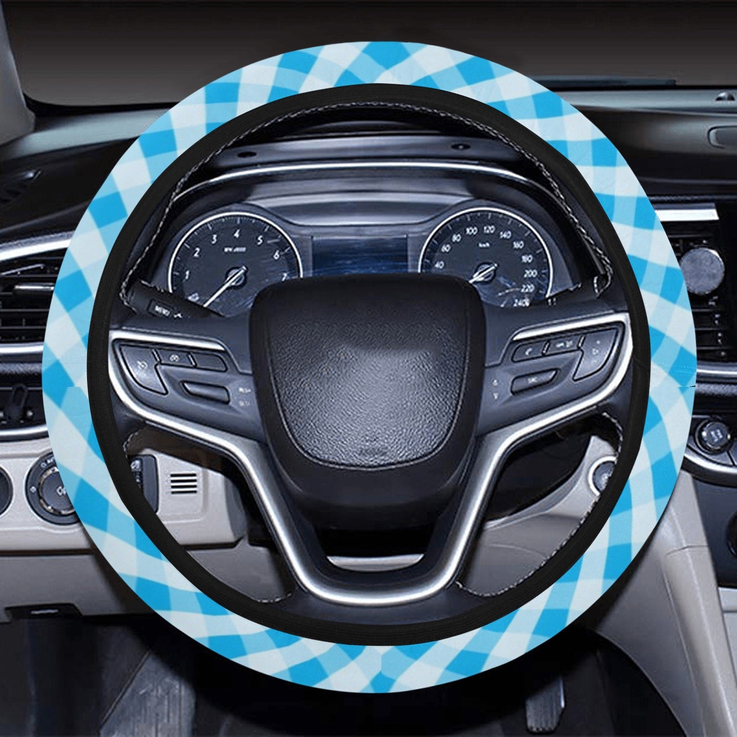 Gingham Print Design LKS401 Steering Wheel Cover with Elastic Edge