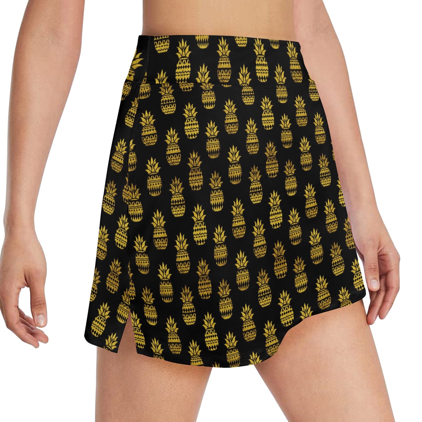 Pineapple Gold Tribal Style Print 17" Golf & Pickleball Skort with Pockets