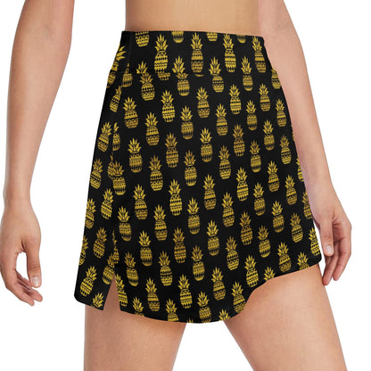 Pineapple Gold Tribal Style Print 17" Golf & Pickleball Skort with Pockets