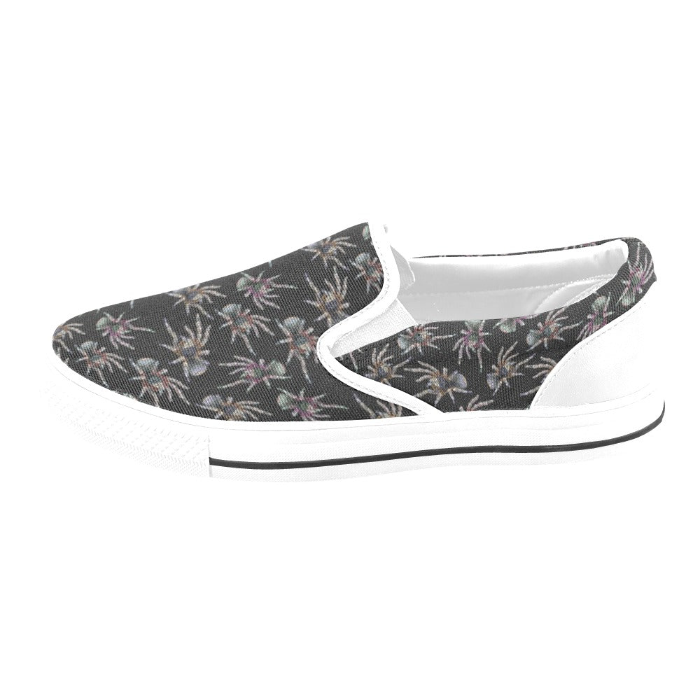 Tarantula Print Design LKS402 White Slip Ons Canvas Women's Shoes