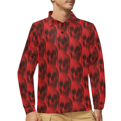 Skull Red Print Design LKS306 Long Sleeve Polo Shirt For Men's