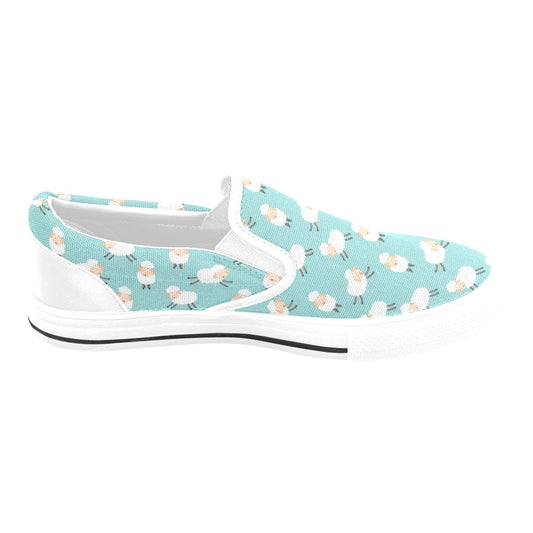Sheep Print Design LKS406 White Slip Ons Canvas Women's Shoes