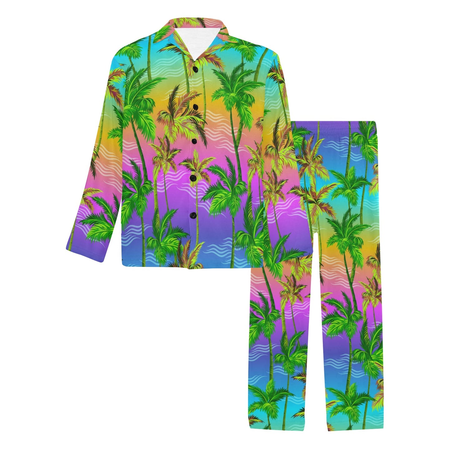 Palm Tree Rainbow Pattern Men's Long Pajama Set