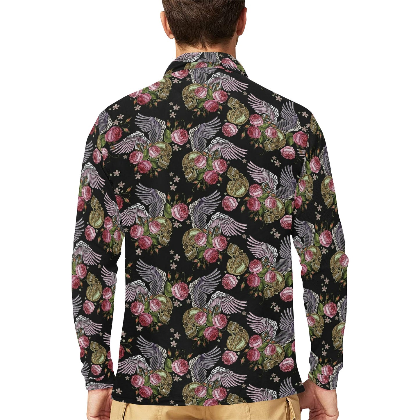 Angel Wings Pattern Print Design 06 Long Sleeve Polo Shirt For Men's