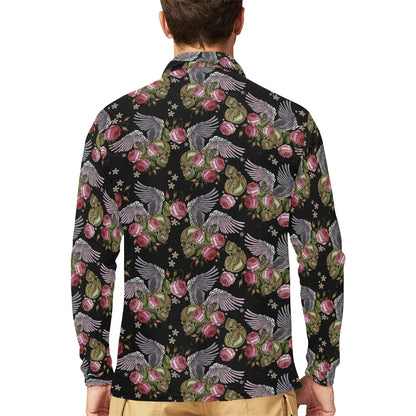 Angel Wings Pattern Print Design 06 Long Sleeve Polo Shirt For Men's