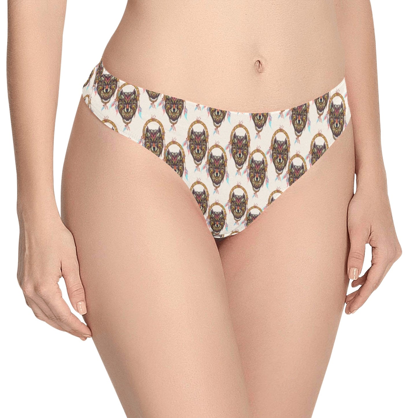 Wolf Tribal Dream Catcher Design Print Women's Thongs