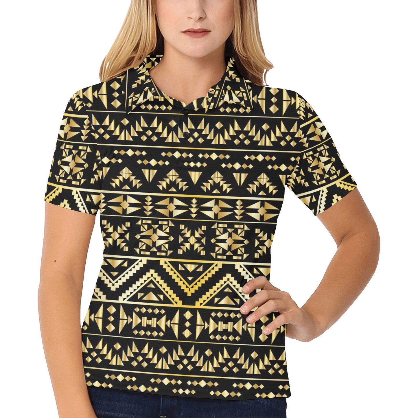 Gold Aztec Tribal Women's Polo Shirt
