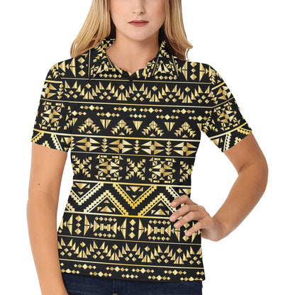 Gold Aztec Tribal Women's Polo Shirt