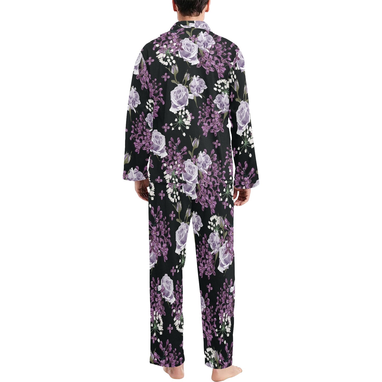 Lilac Pattern Print Design LI04 Men's Long Pajama Set
