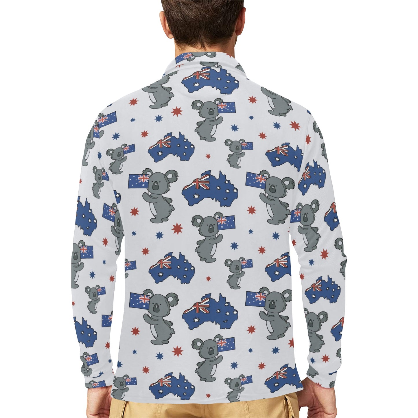 Koala Australia Day Themed Design Long Sleeve Polo Shirt For Men's