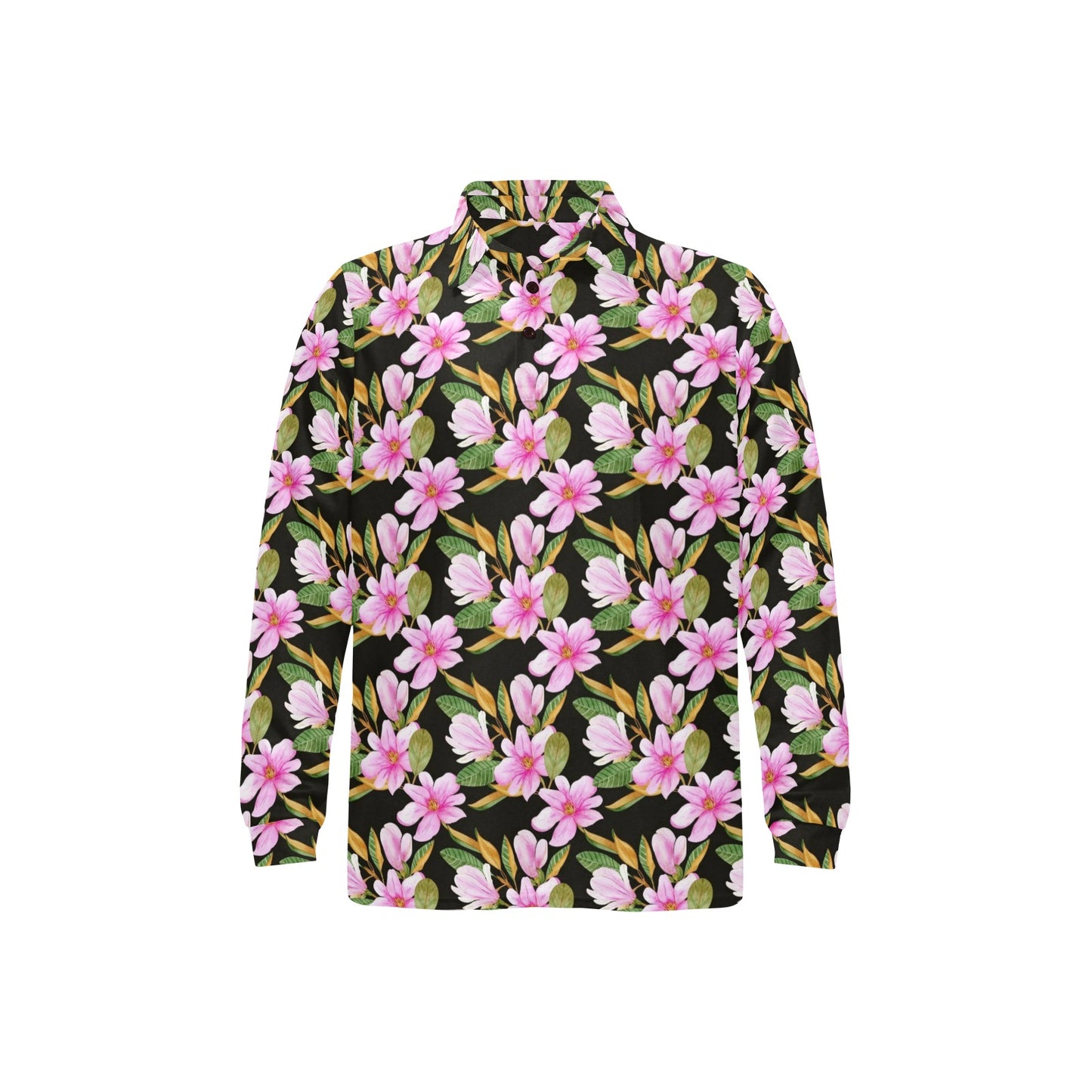 Magnolia Pattern Print Design MAG08 Long Sleeve Polo Shirt For Men's