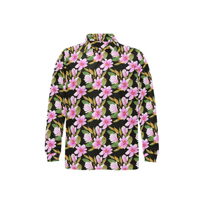 Magnolia Pattern Print Design MAG08 Long Sleeve Polo Shirt For Men's