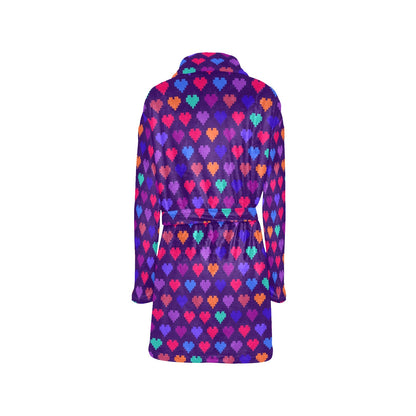 Heart Pixel Pattern Print Design HE03 Women's Fleece Robe
