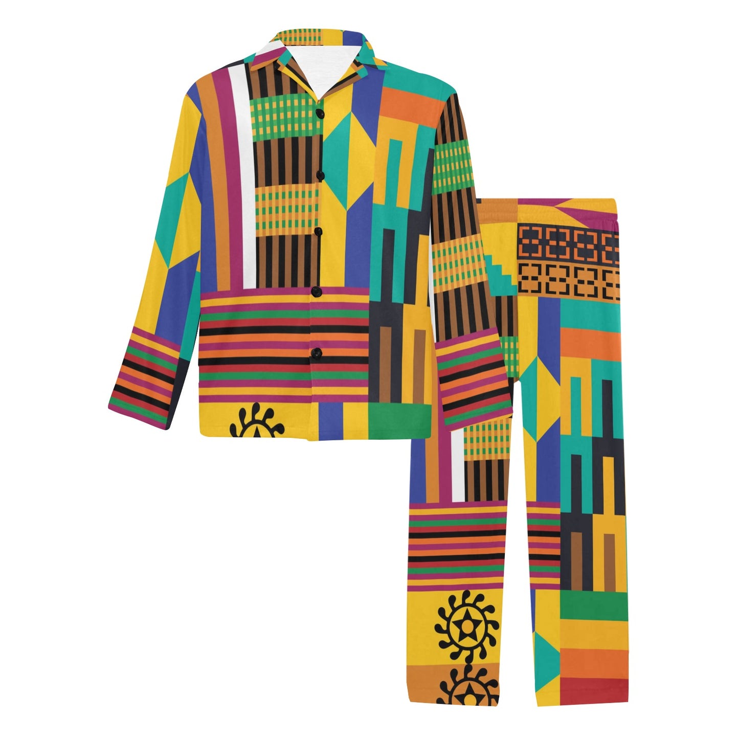 Kente Pattern Print Design 03 Men's Long Pajama Set