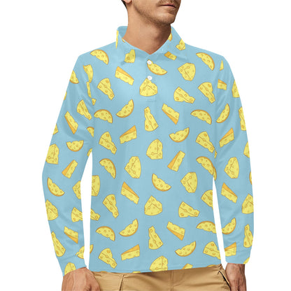 Cheese Pattern Print Design 04 Long Sleeve Polo Shirt For Men's