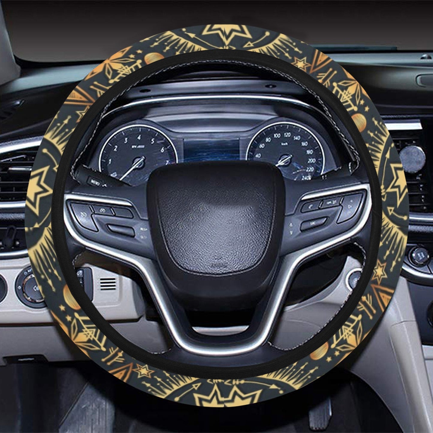 Sun Moon Print Design LKS308 Steering Wheel Cover with Elastic Edge