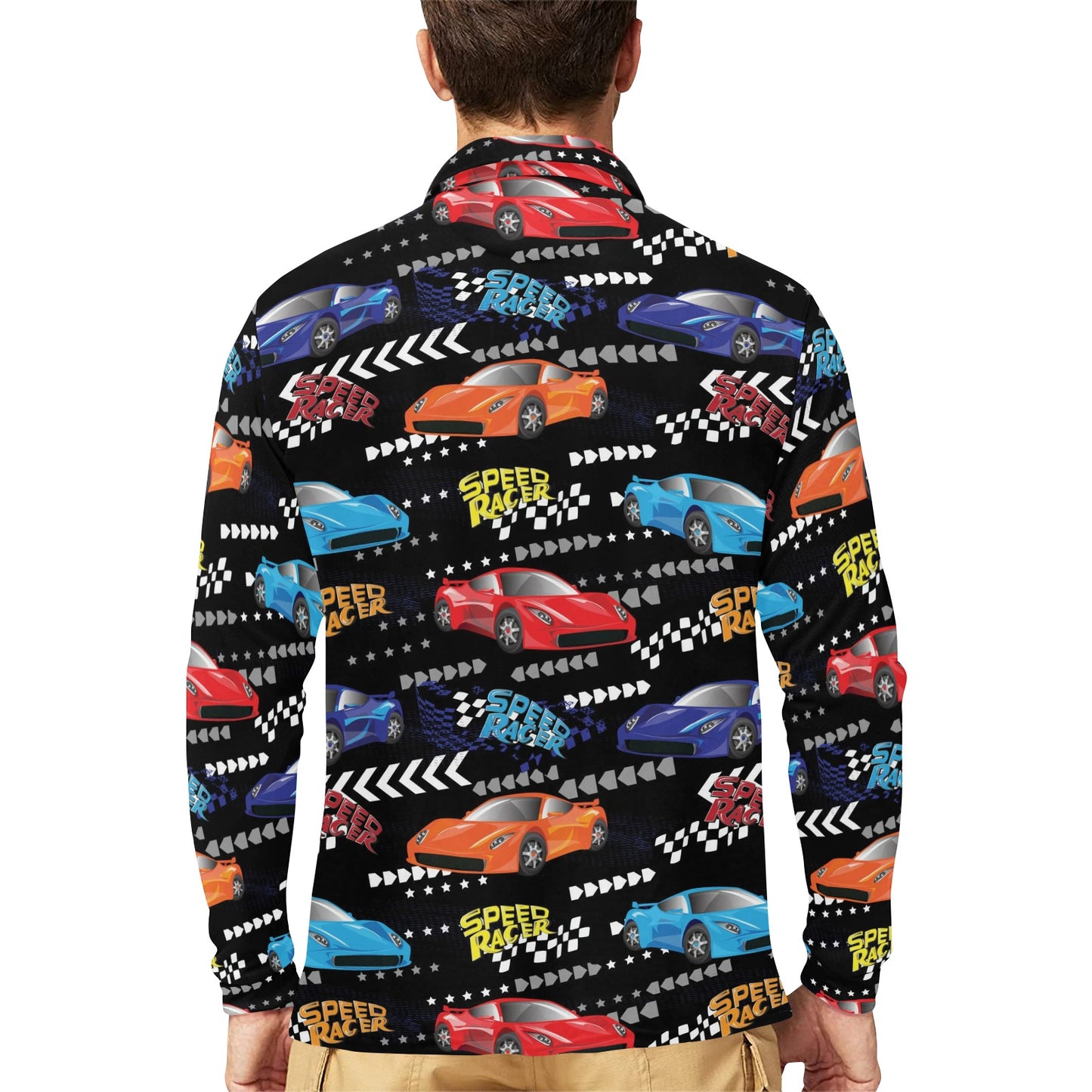 Racing Pattern Print Design A05 Long Sleeve Polo Shirt For Men's
