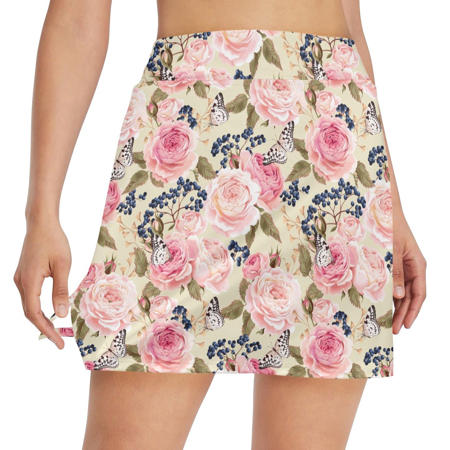 Floral Pink Butterfly Print 17" Golf & Pickleball Skort with Pockets