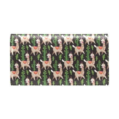 Alpaca Cactus Design Themed Print Women's Trifold Wallet