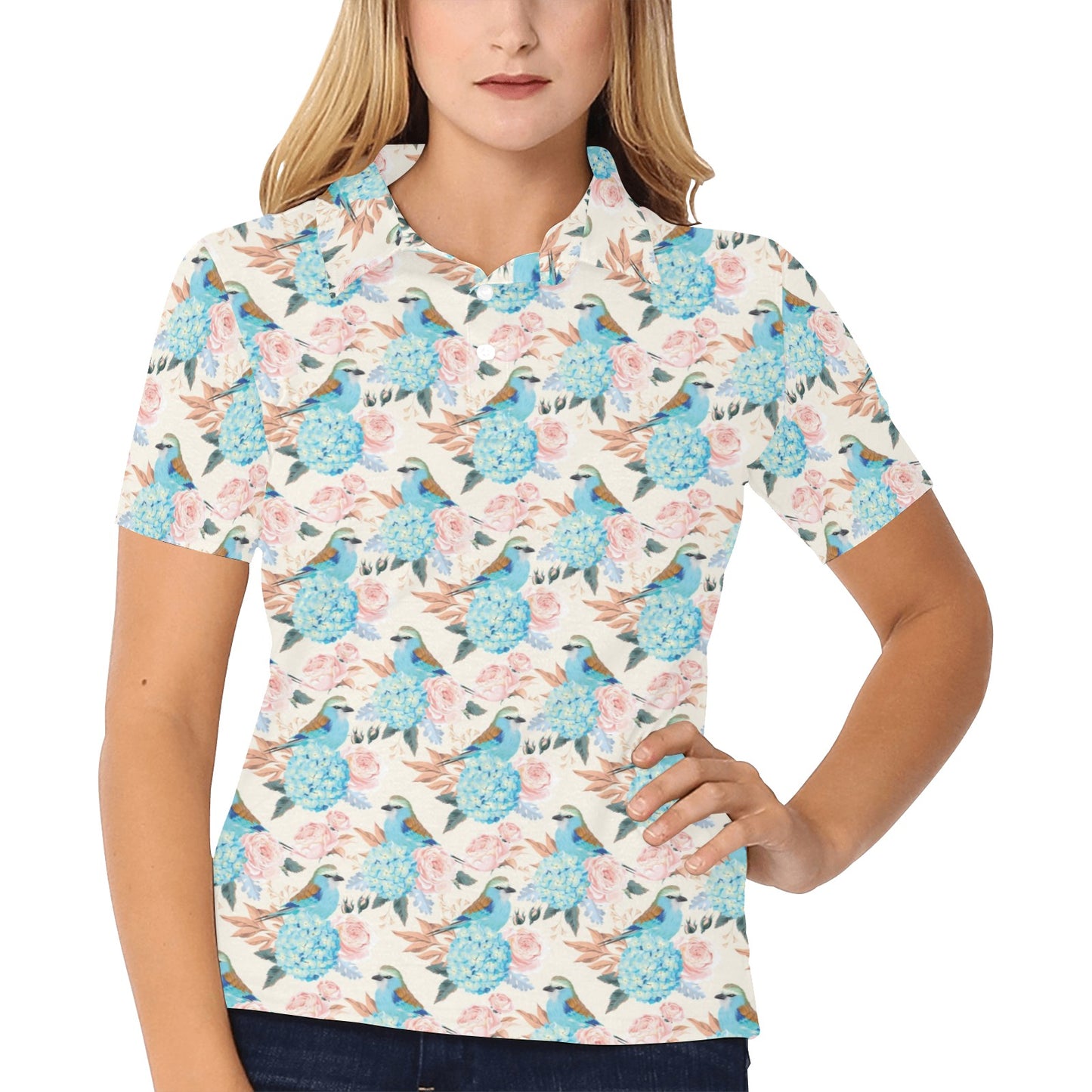 Bluebird Pattern Print Design 03 Women's Polo Shirt