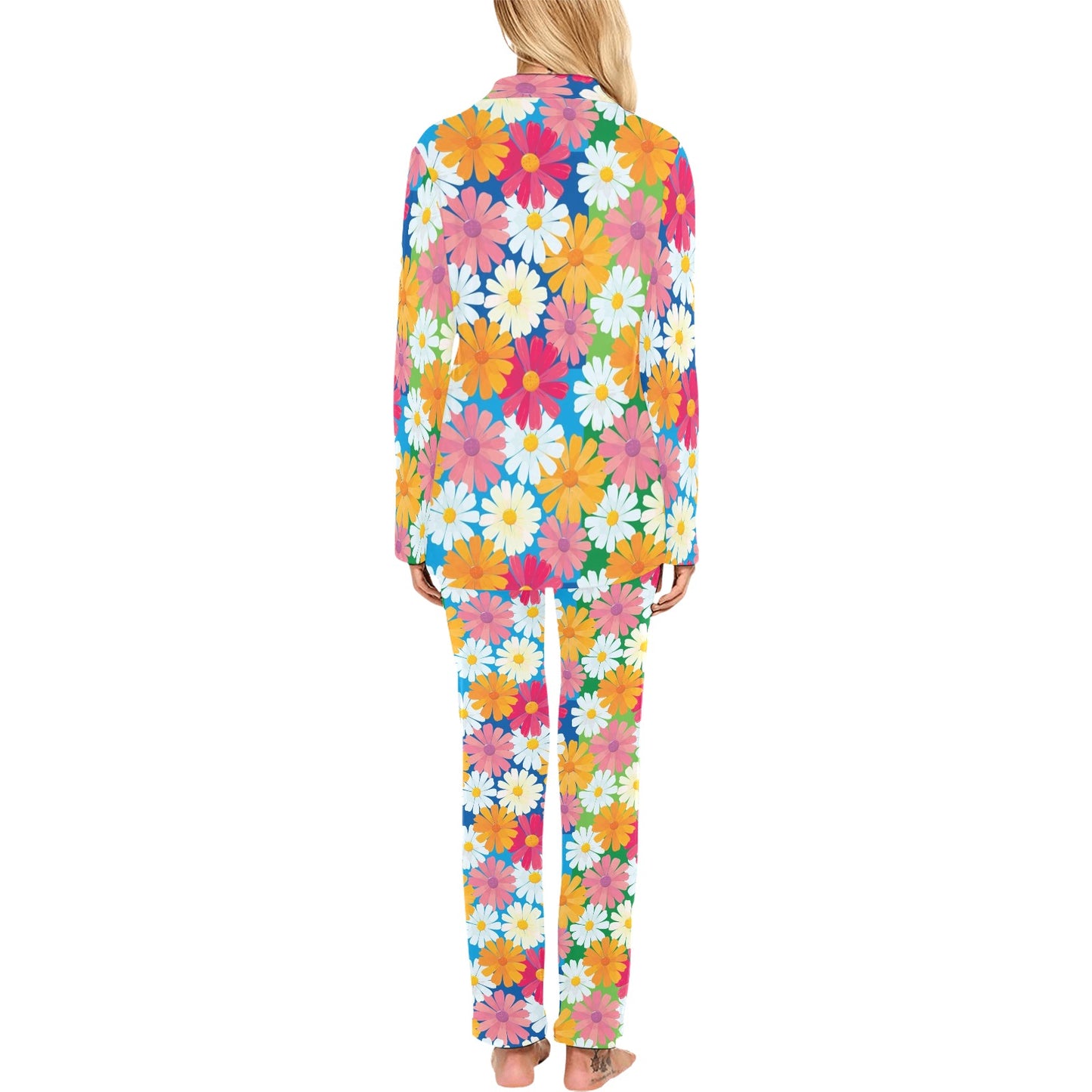 Daisy Pattern Print Design DS05 Women's Long Pajama Set