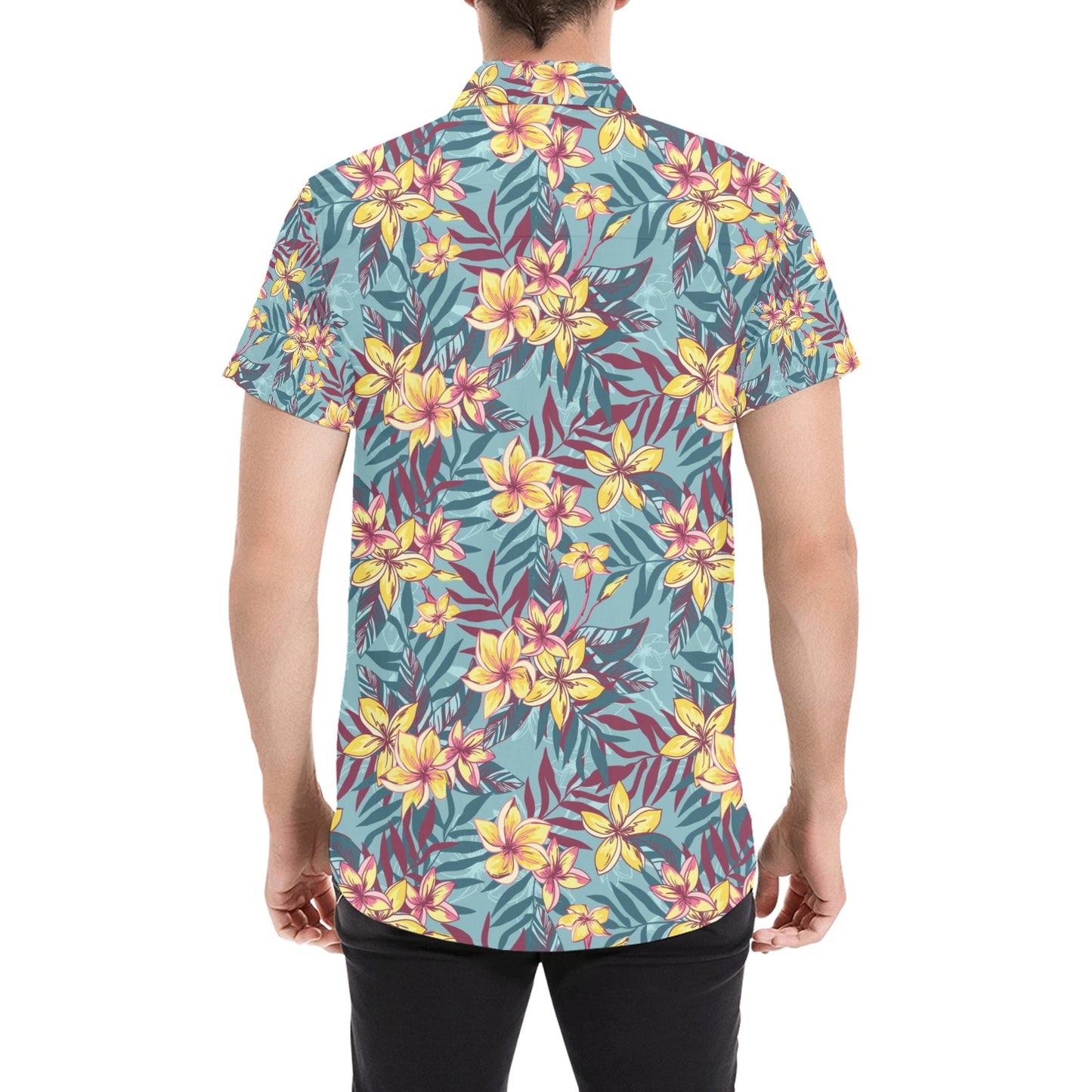 Summer Floral Print Design LKS304 Men Short Sleeve Button Up Shirt