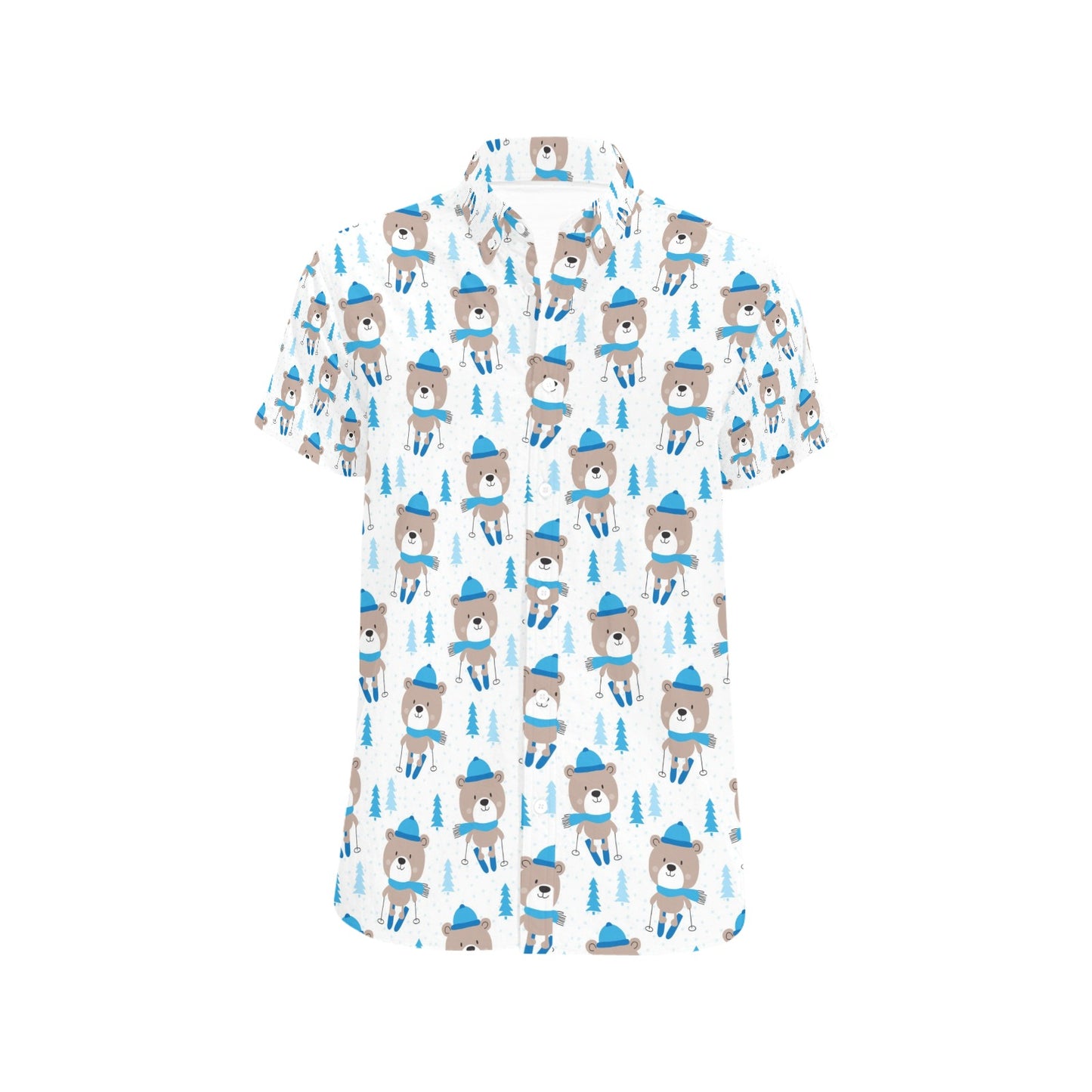 Ski Print Design LKS306 Men Short Sleeve Button Up Shirt