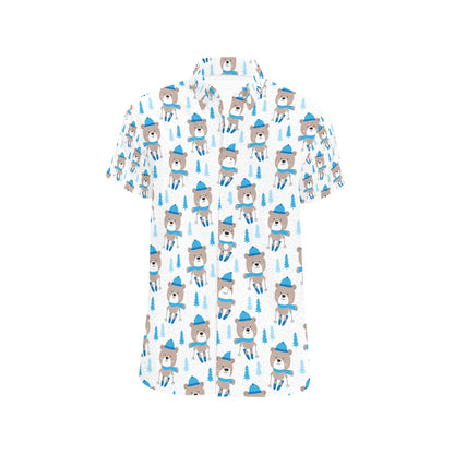 Ski Print Design LKS306 Men Short Sleeve Button Up Shirt