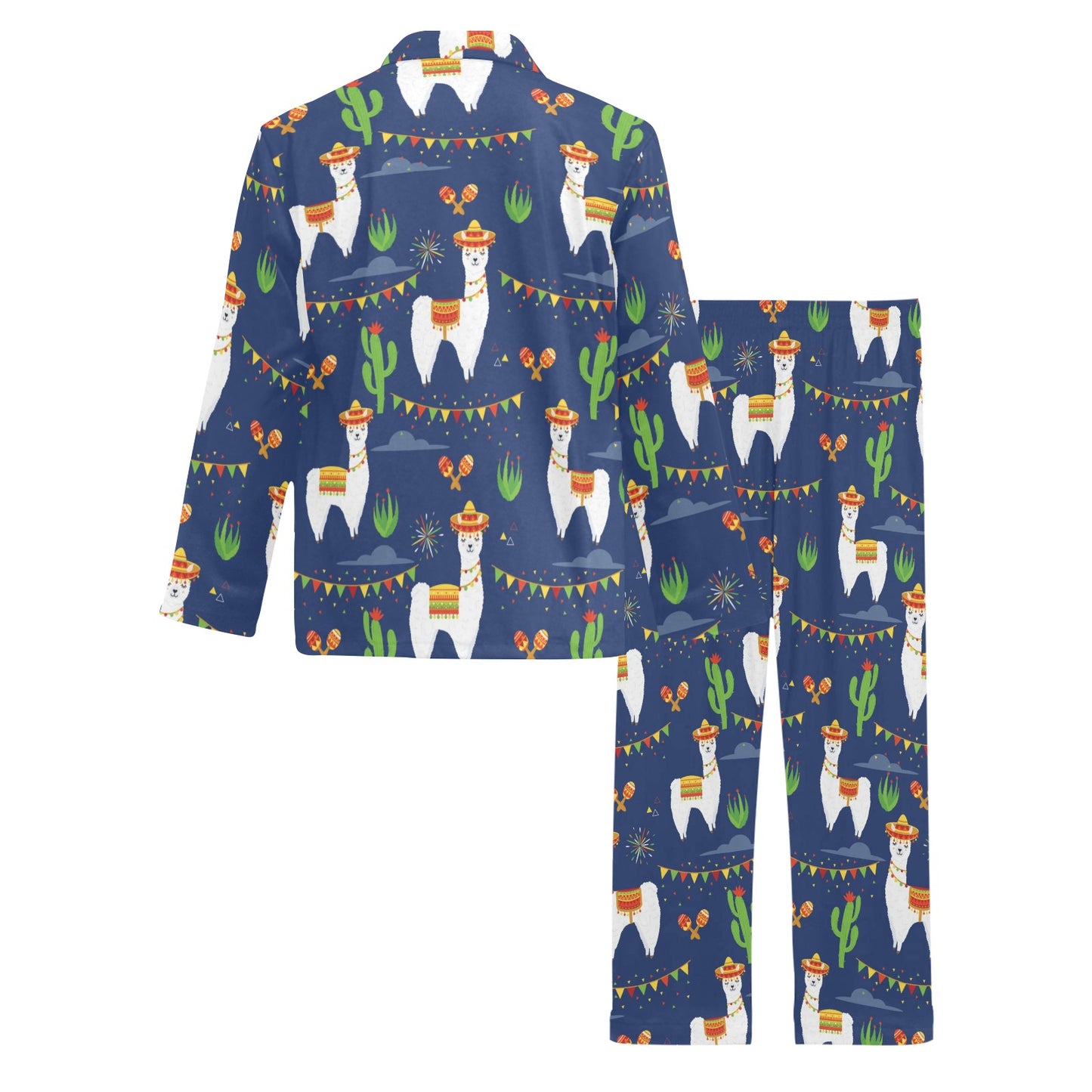 Llama Cactus Pattern Print Design 05 Men's Long Pajama Set