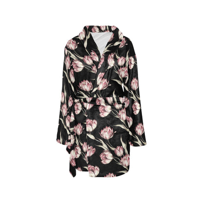 Tulip Pink Pattern Print Design TP02 Women's Fleece Robe