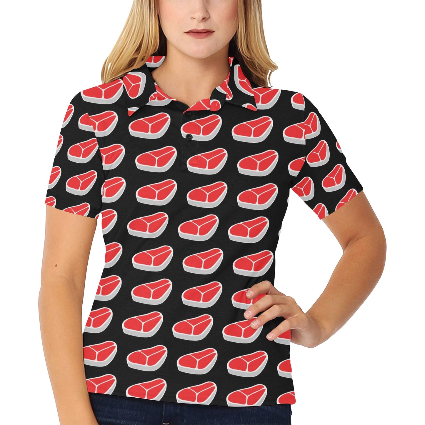 Steak Print Design LKS303 Women's Polo Shirt