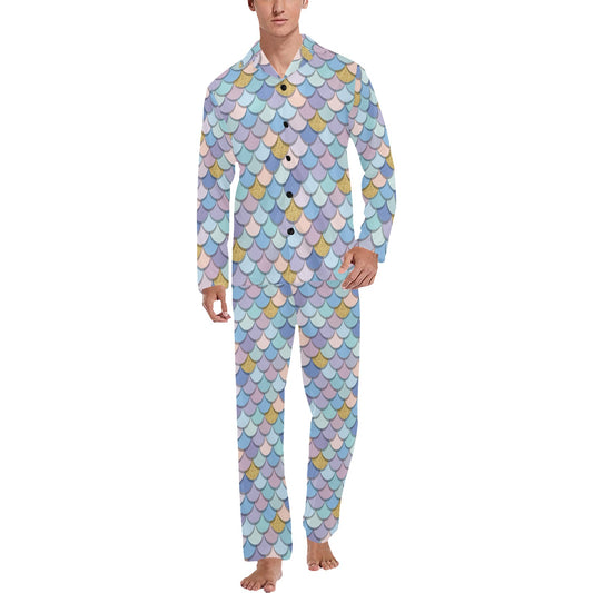 Mermaid Scales Pattern Print Design 05 Men's Long Pajama Set
