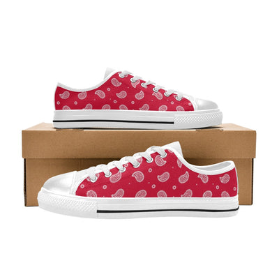 Bandana Red Paisley Print Design LKS305 Women's White Low Top Shoes