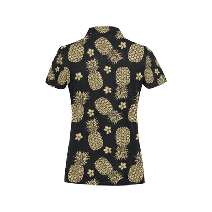 Gold Pineapple Hibiscus Women's Polo Shirt
