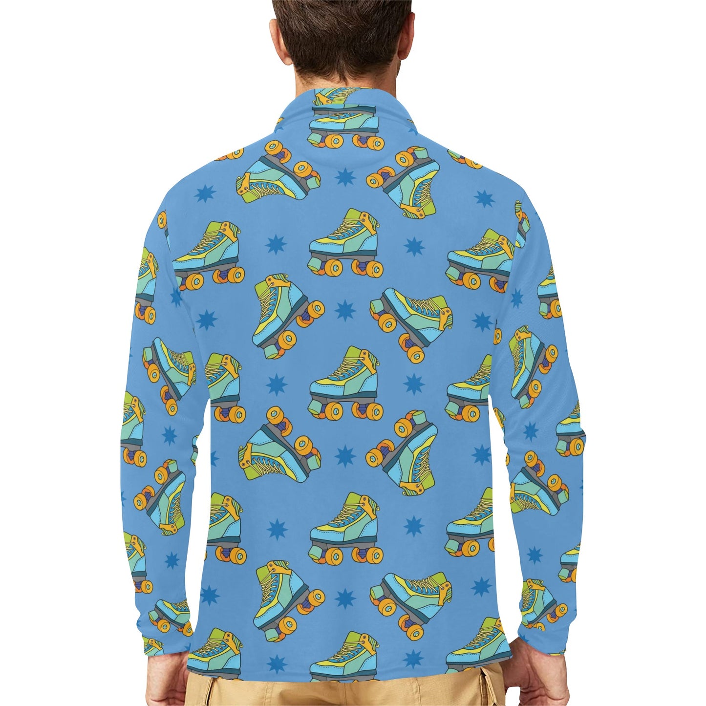 Roller skate Pattern Print Design A04 Long Sleeve Polo Shirt For Men's