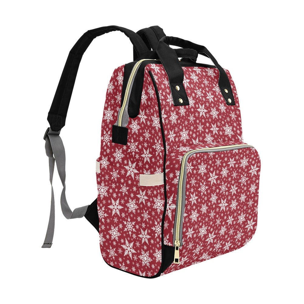 Snowflake Red Print Design LKS302 Diaper Bag Backpack